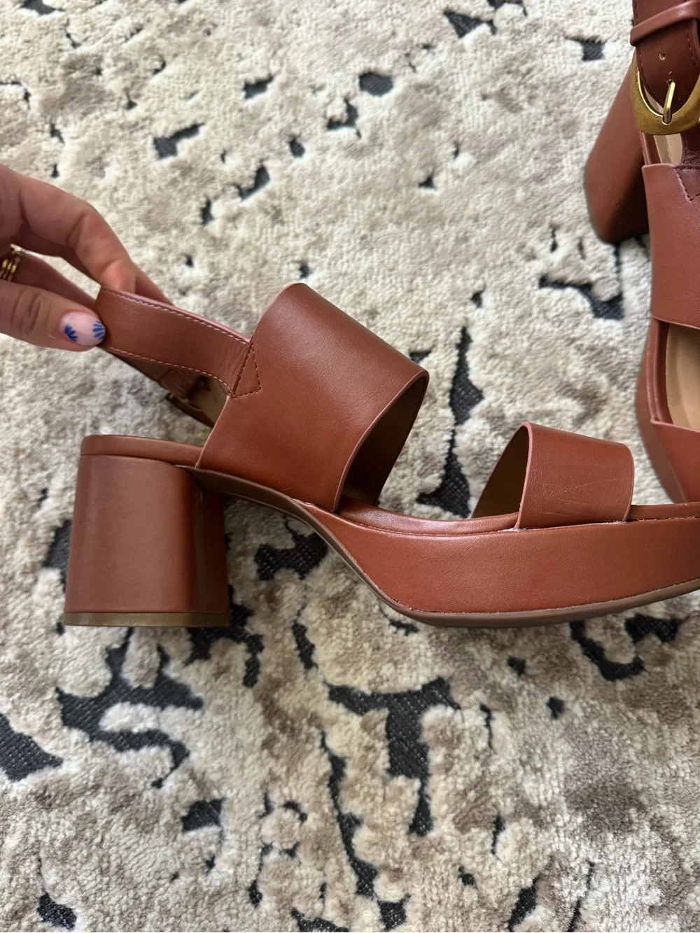 AEROSOLES Cognac Platform Block Heel Sandals